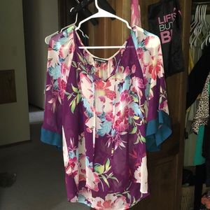 Multicolored flowy floral blouse
